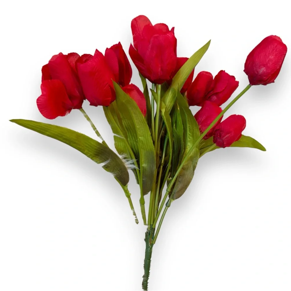 13 Red Silk Tulips Flowers Spring Summer Table Floral Arrangement Faux Florals